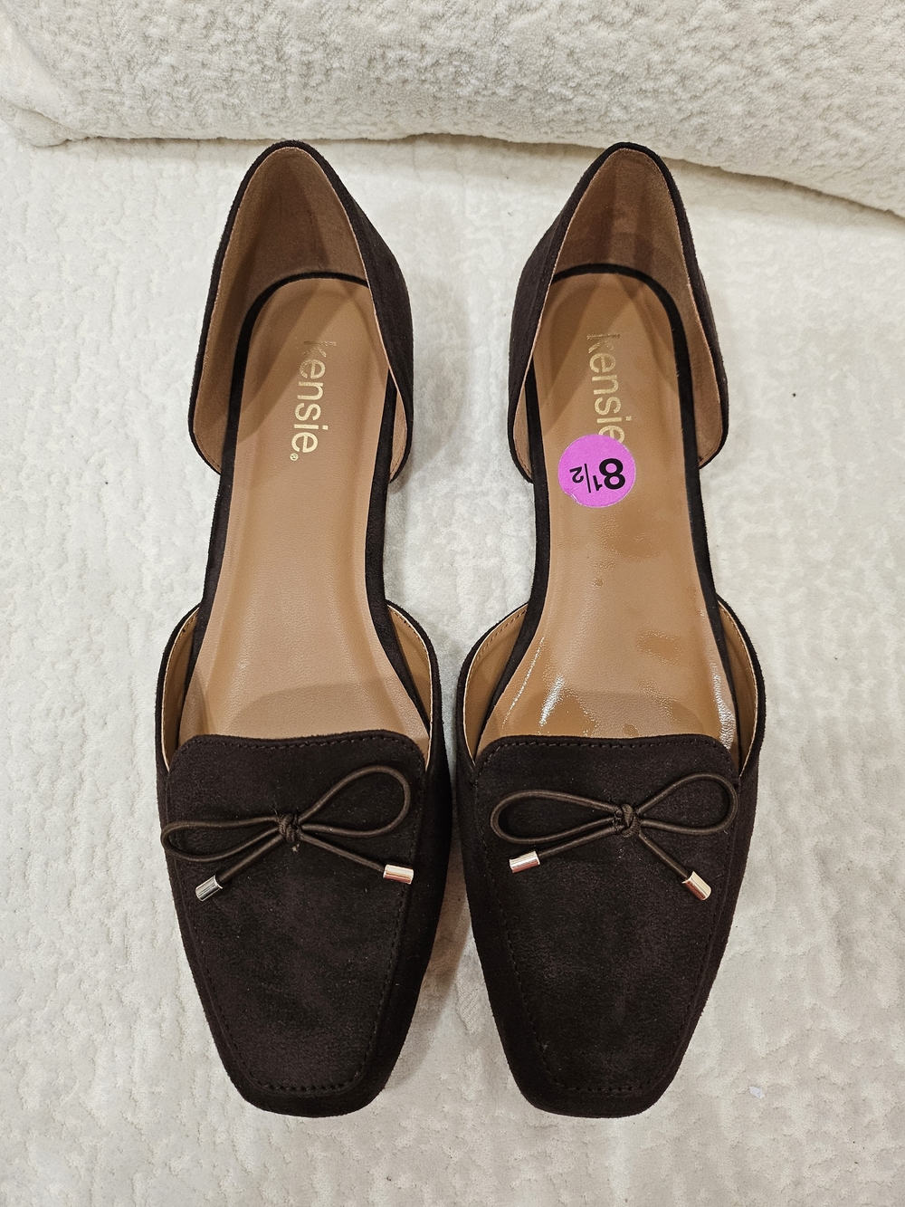 Kensie Dark Brown Suede D'Orsay Loafers with Bow Accent